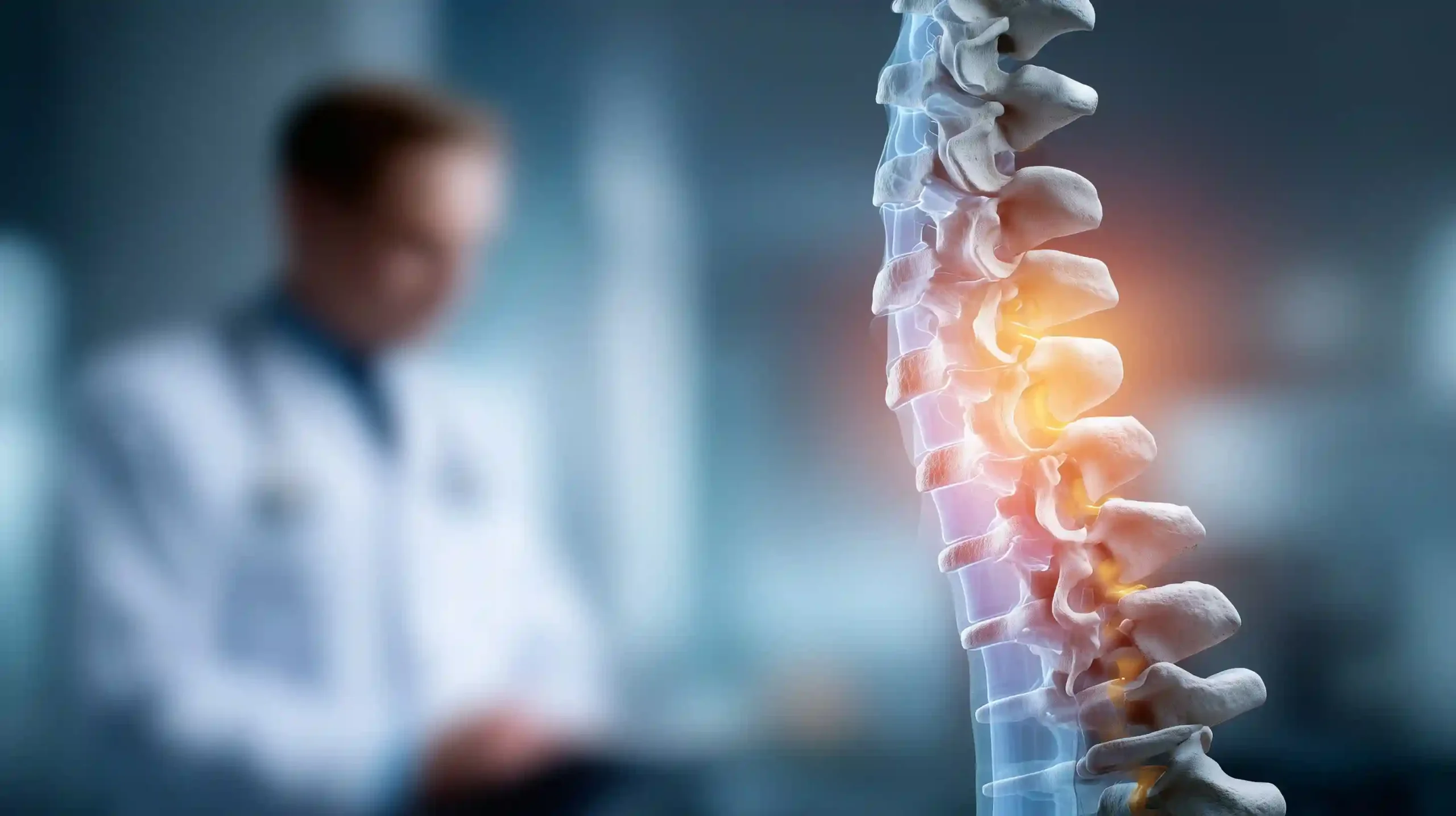 Medical illustration showing a vertebral compression fracture affecting the spine.